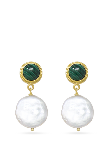 Gold-plated Malachite & Keshi Pearl Earrings