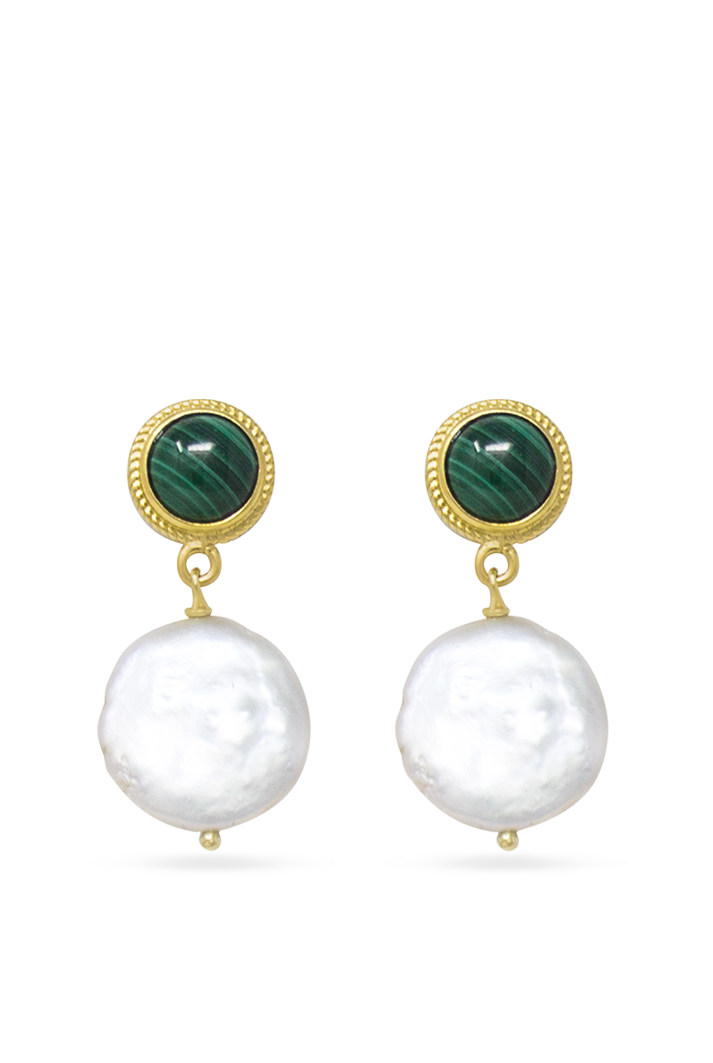 Gold-plated Malachite & Keshi Pearl Earrings