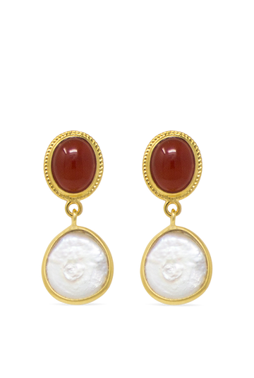 Gold-plated Carnelian & Pearl Earrings