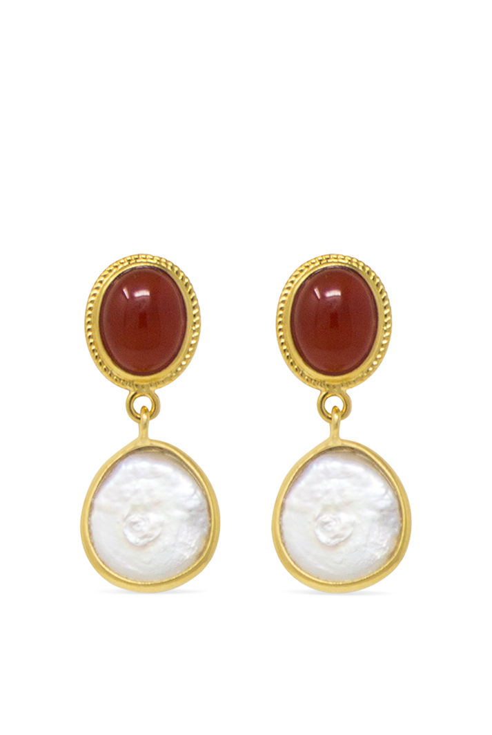 Gold-plated Carnelian & Pearl Earrings