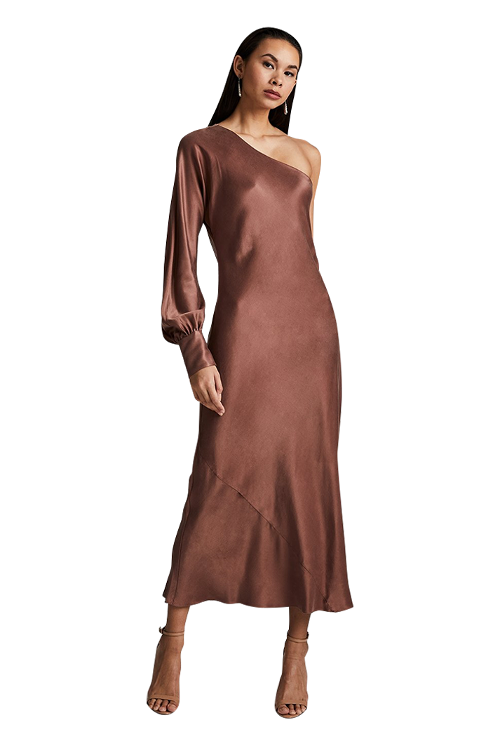 One Shoulder Dress in Cupro