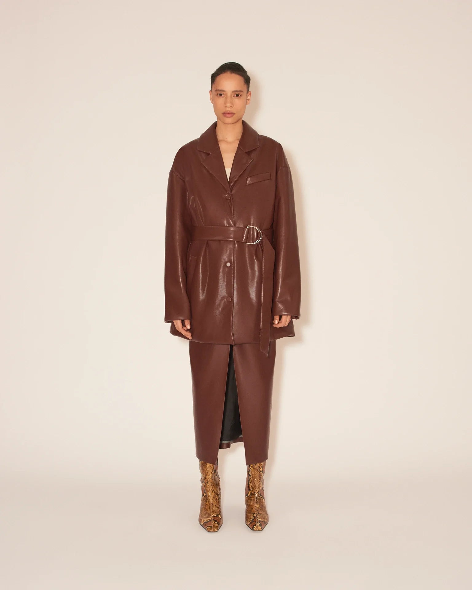 Liban Belted Alt-eather Padded Jacket