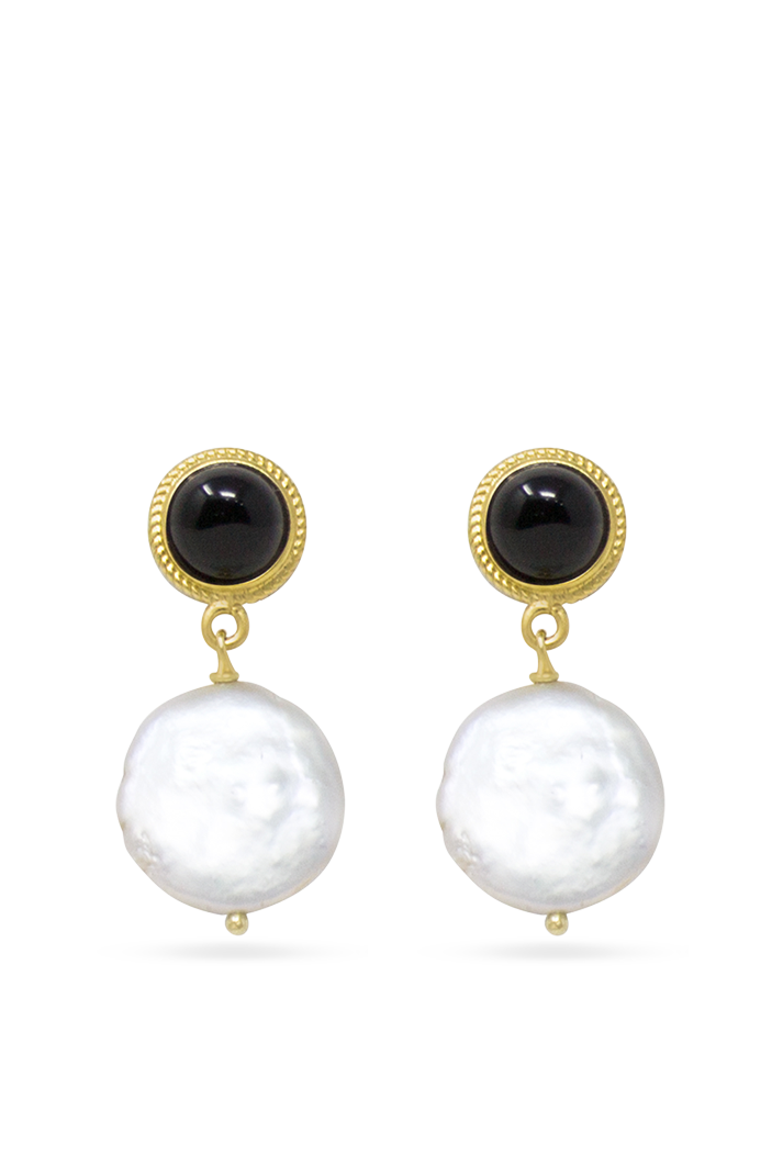 Gold-plated Onyx & Pearl Earrings