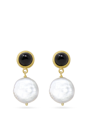 Gold-plated Onyx & Pearl Earrings