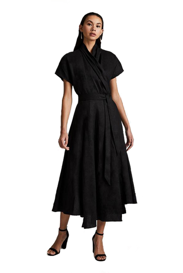 Butterfly Linen Wrap Dress | Black