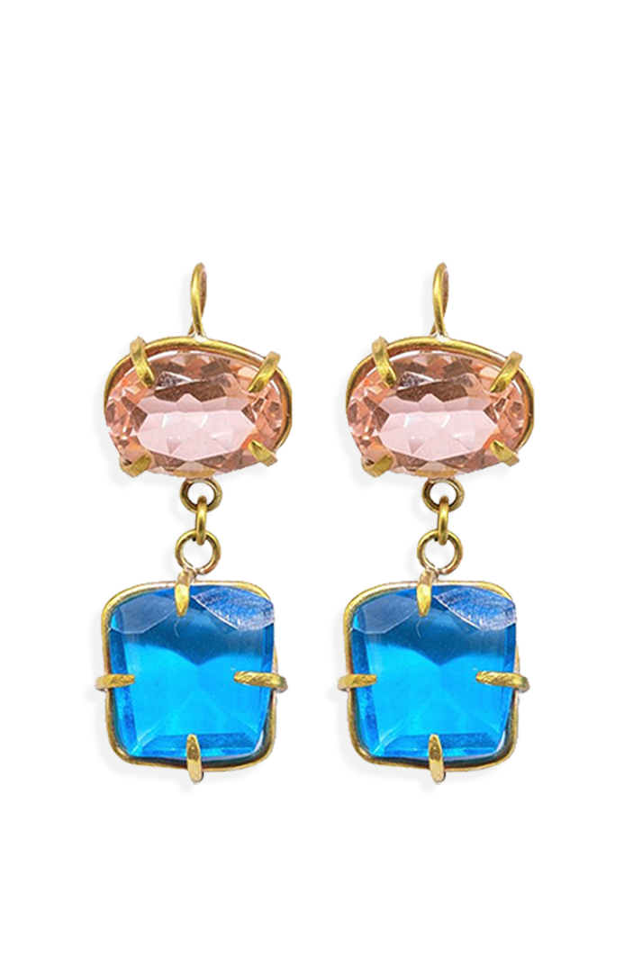 Nixie Morganite and Blue Topaz Drop Earrings