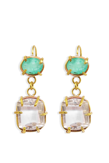 Kelpie Emerald and Rock Crystal Drop Earrings