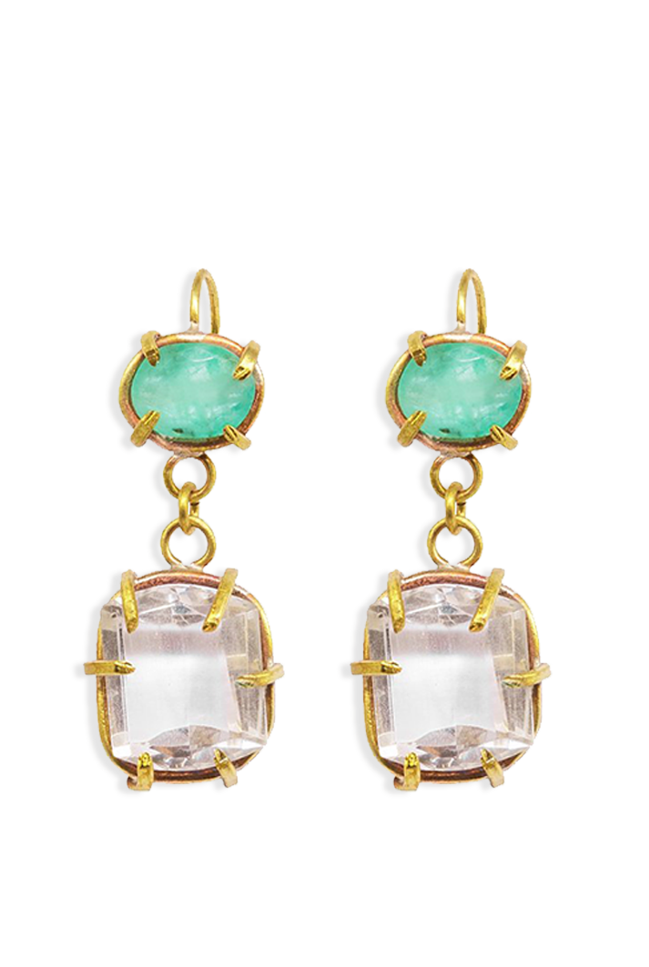 Kelpie Emerald and Rock Crystal Drop Earrings