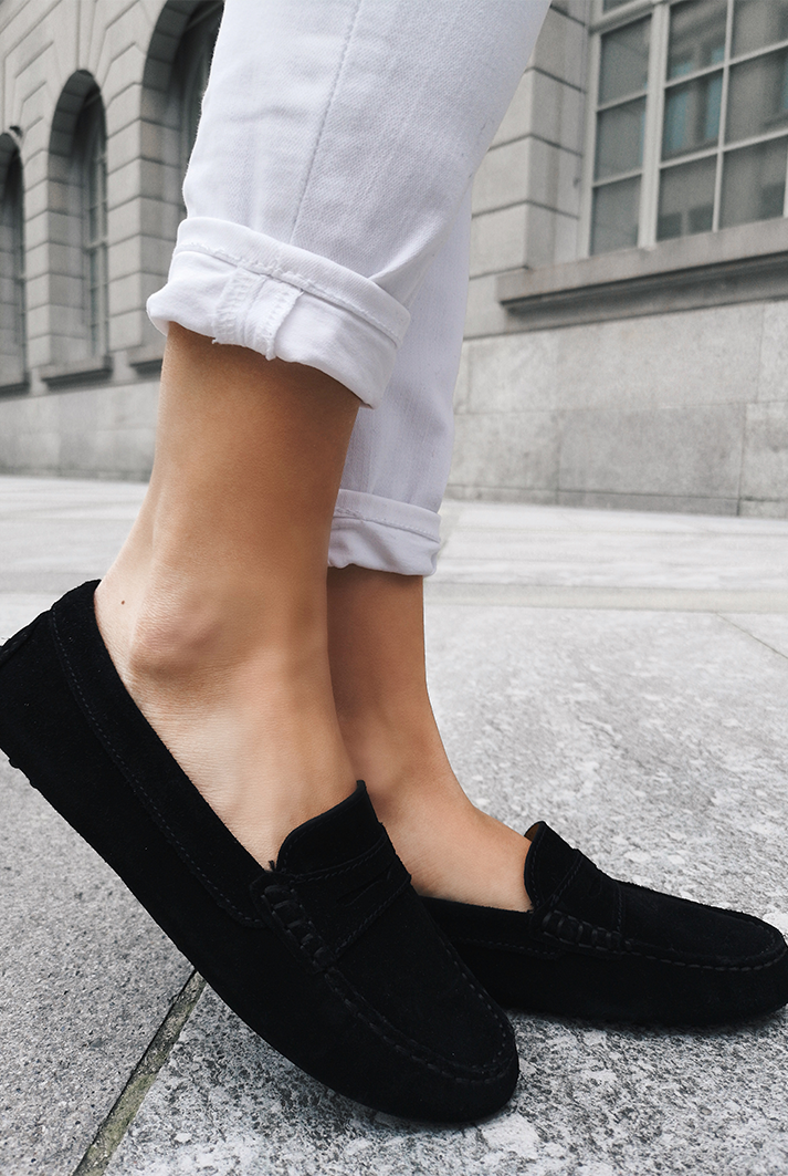 Women's Black Suede Penny Driving Loafers