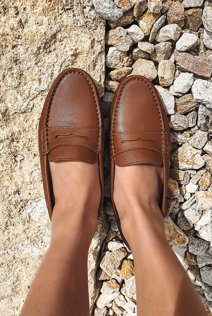 Women's Tan Leather Penny Driving Loafers