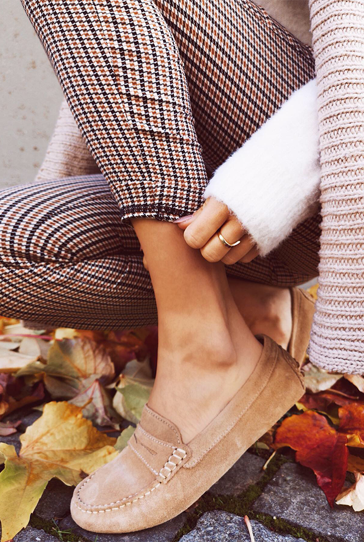 Women's Taupe Suede Penny Driving Loafers