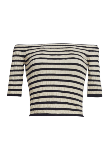 Off-Shoulder Striped Cropped Sweater Top