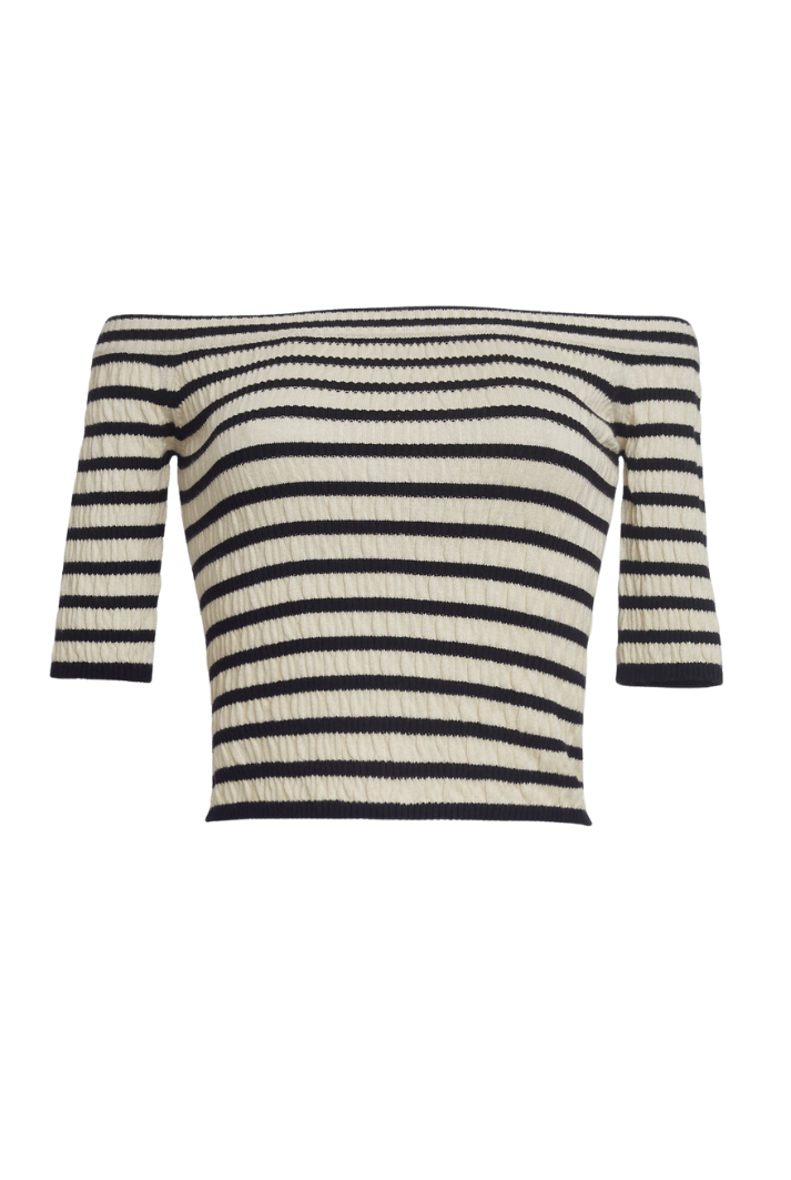 Off-Shoulder Striped Cropped Sweater Top