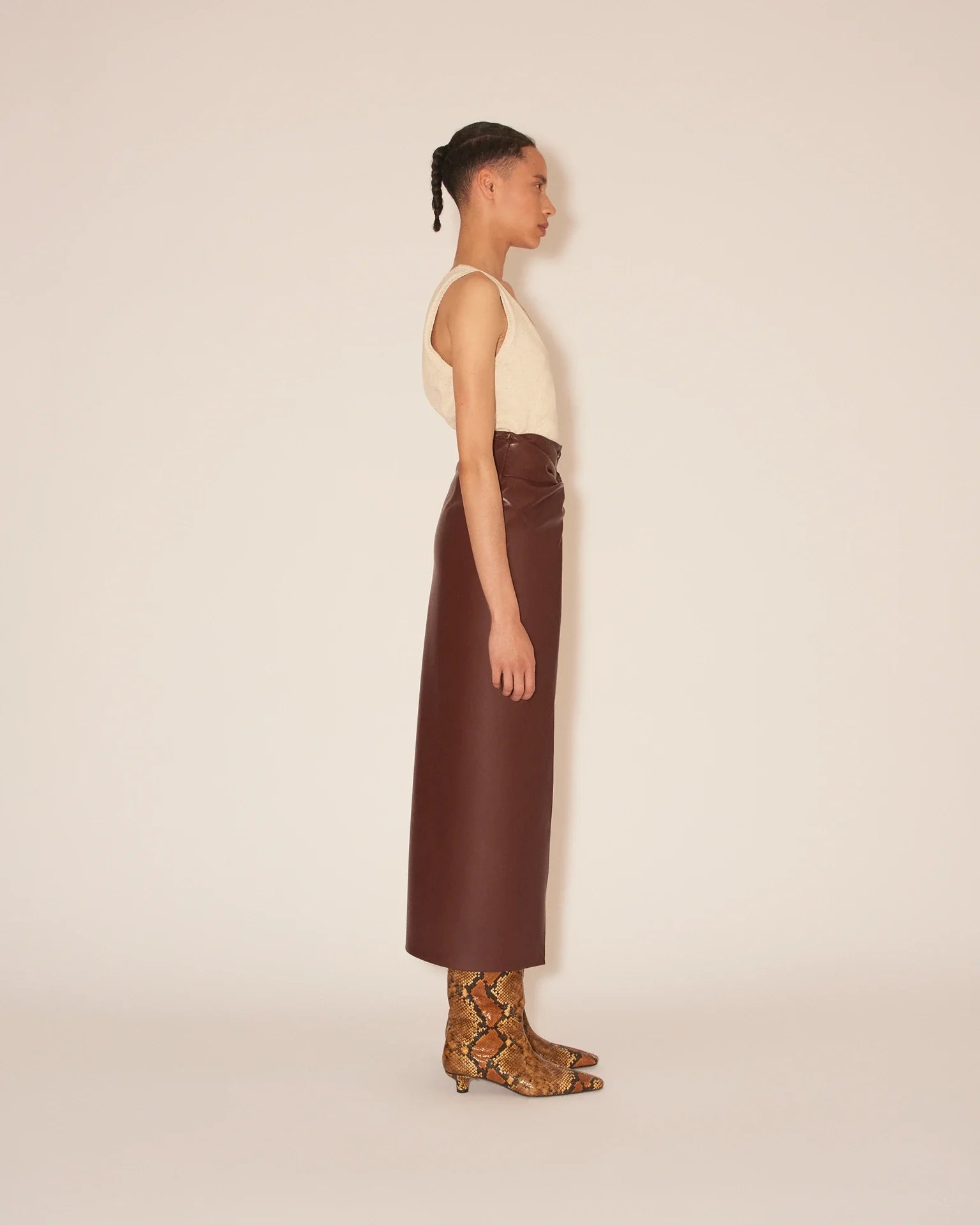 Leane Knotted OKOBOR? Alt-leather Front Sarong Style Skirt