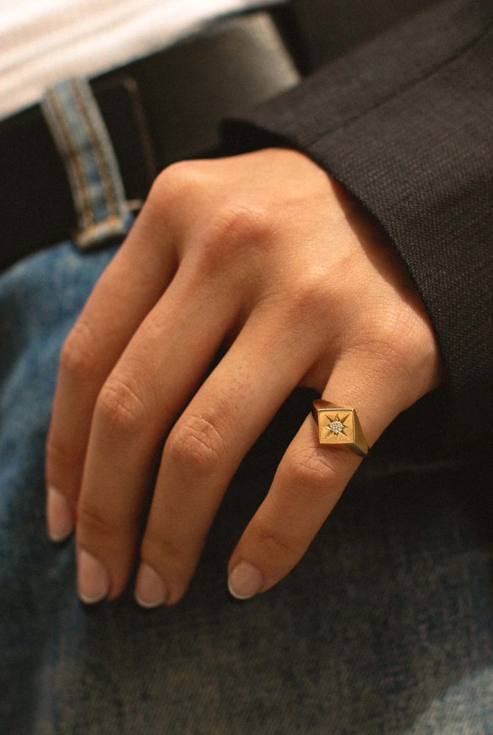 North Star Signet Ring with Diamond