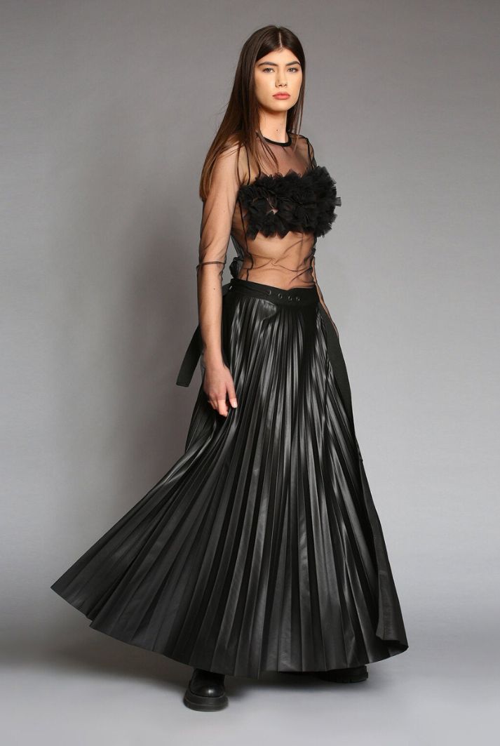 Black Sheer Tulle Top with 3D Floral Appliqués