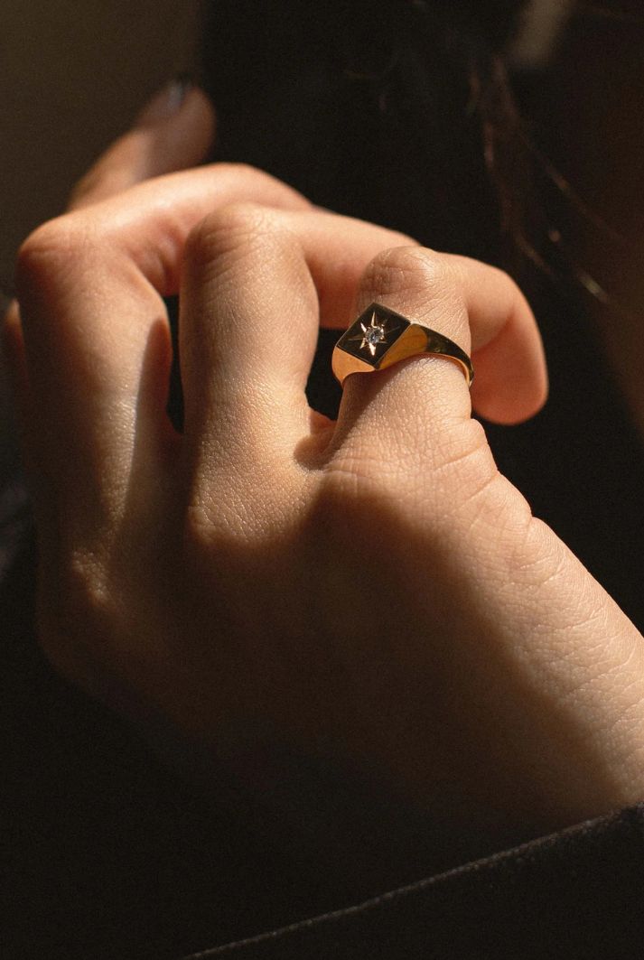 North Star Signet Ring with Diamond