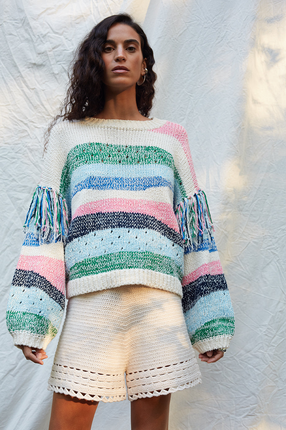 Multicolor Fringe Cotton Sweater