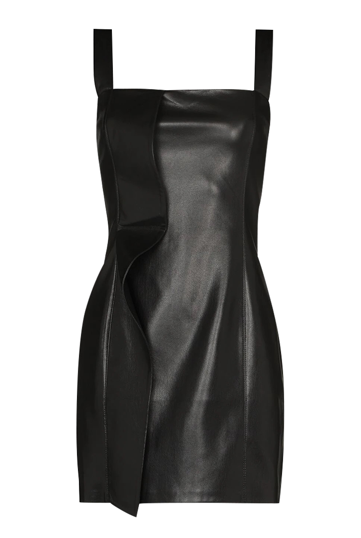 Inara Vegan Leather Peplum Trim Dress