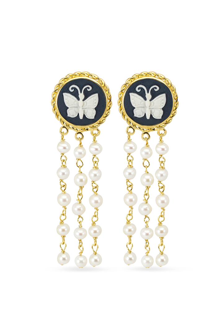 Butterfly Cameo & Pearls Earrings