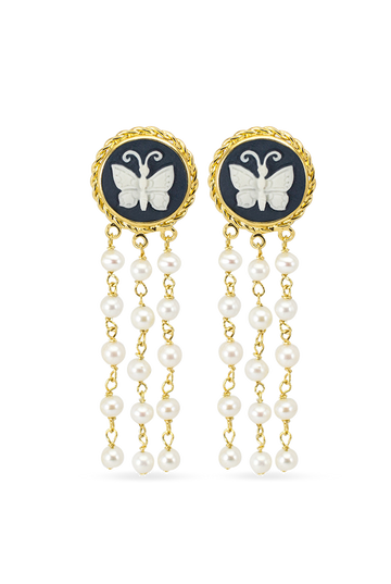 Butterfly Cameo & Pearls Earrings