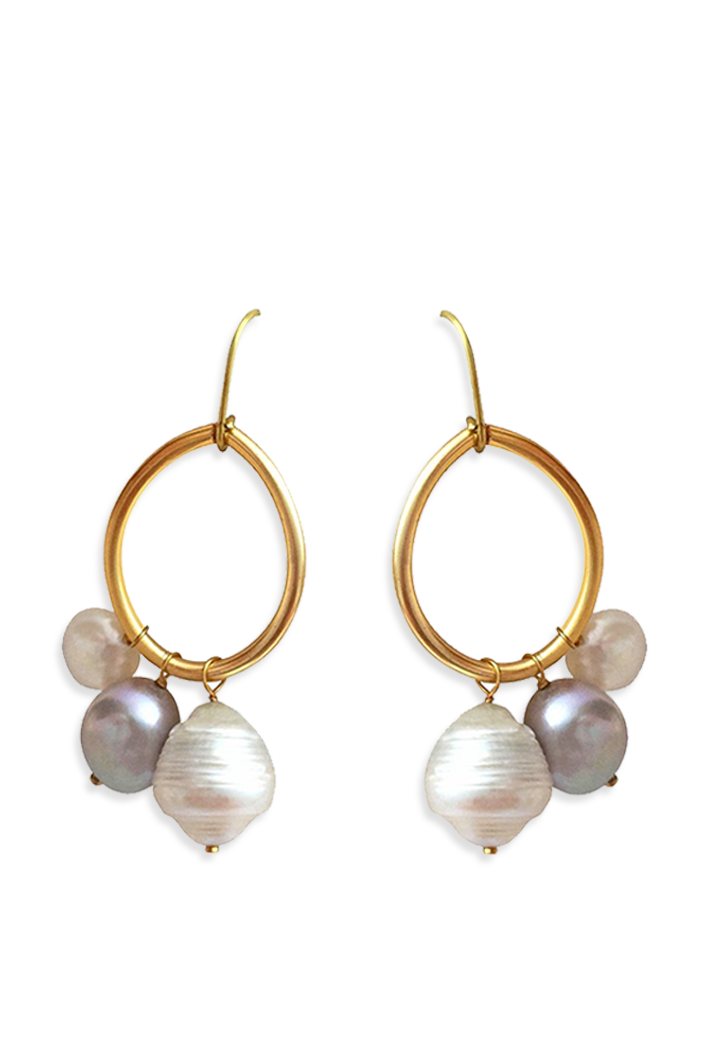 Karma Earrings with White Baroque and Freshwater Pearls