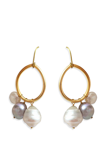 Karma Earrings with White Baroque and Freshwater Pearls