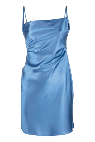 Malai Glossy Satin Mini Blue Slip Dress