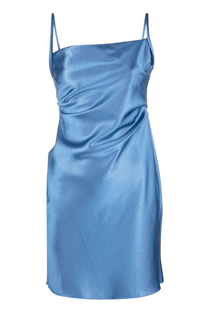 Malai Glossy Satin Mini Blue Slip Dress