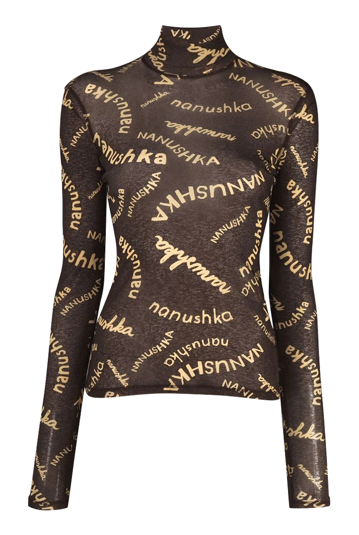 Harri Mesh Jersey Turtleneck Hand Drawn Print Logotype