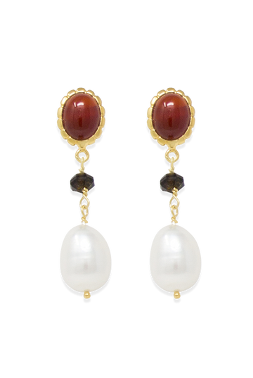 Carnelian, Onyx & Pearl Drop Earrings
