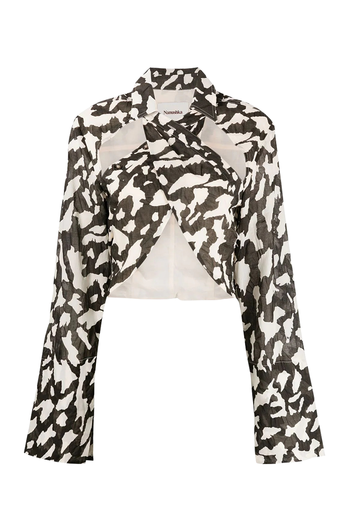 Loiza Long sleeve top with wrapped and twisted front Animal print