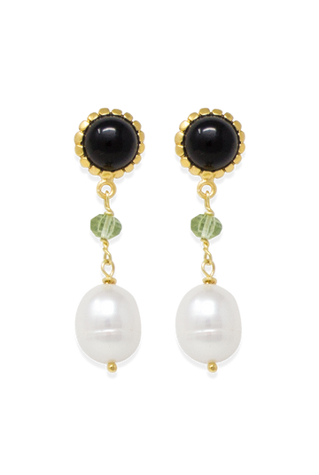 Onyx, Peridot & Pearl Drop Earrings