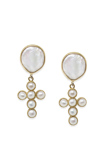 Hope Gold-plated Pearl Cross Earrings