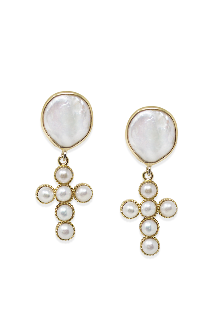 Hope Gold-plated Pearl Cross Earrings