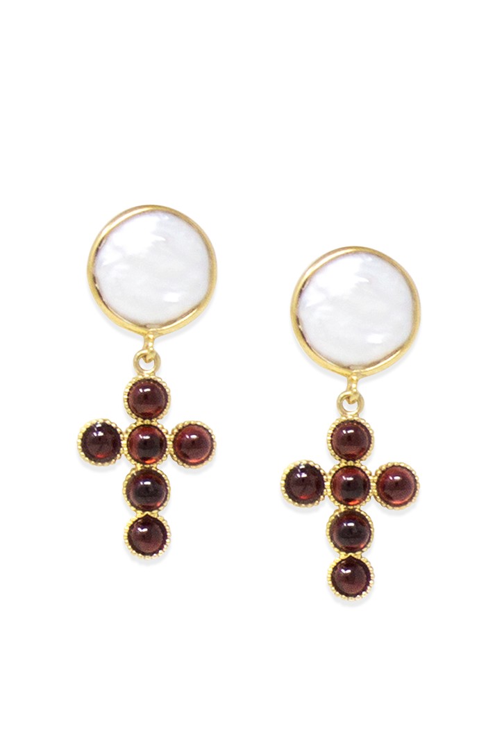 Hope Gold-plated Garnet Cross Earrings