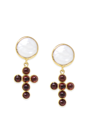 Hope Gold-plated Garnet Cross Earrings