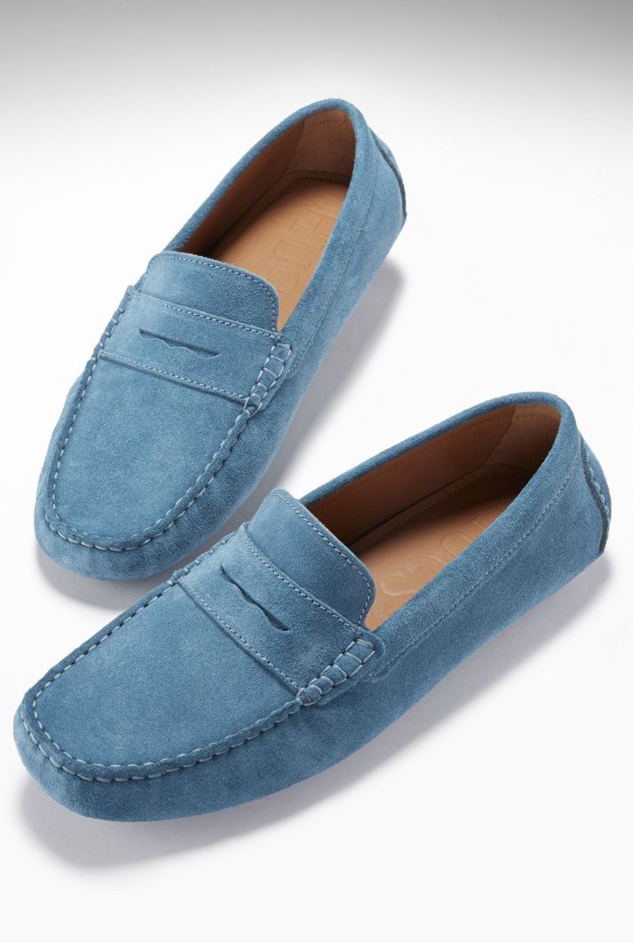 Men's Suede Penny Driving Loafers | Petrol Blue