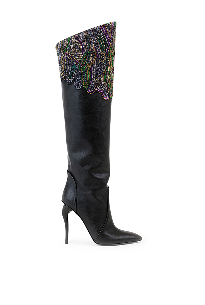 Persephone Embellished Vegan Leather Over-the-knee Boots