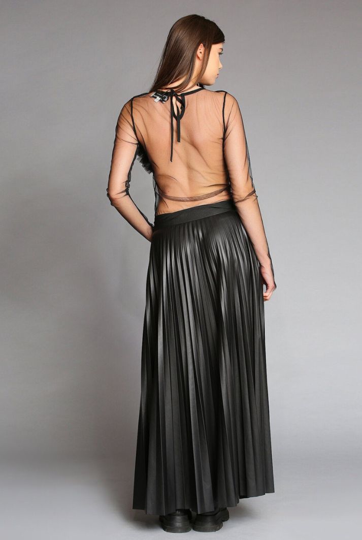 Black Sheer Tulle Top with 3D Floral Appliqués