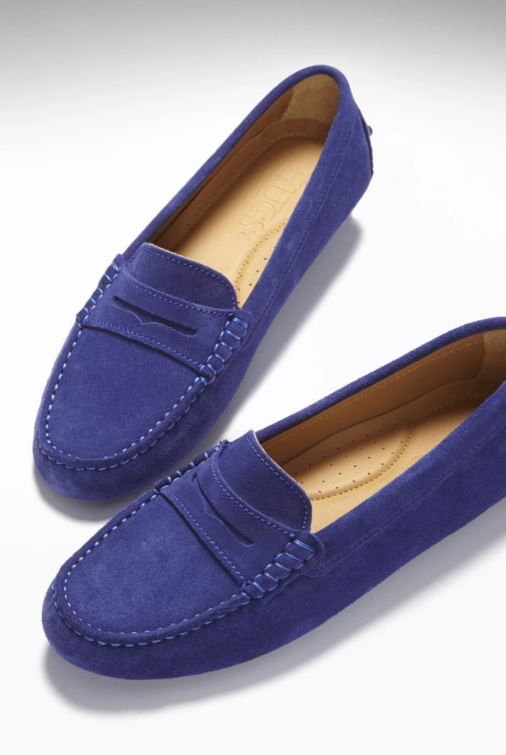 Women's Suede Penny Driving Loafers | Ink Blue Suede