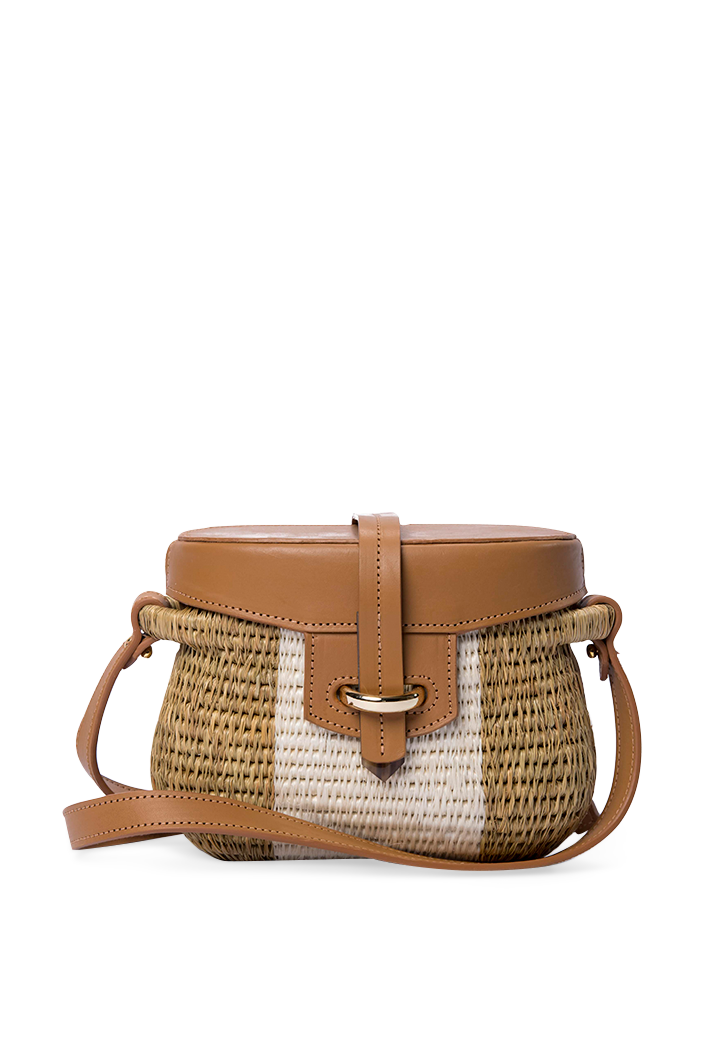 Jabu Woven Grass & Leather Basket Bag In Tan & Natural