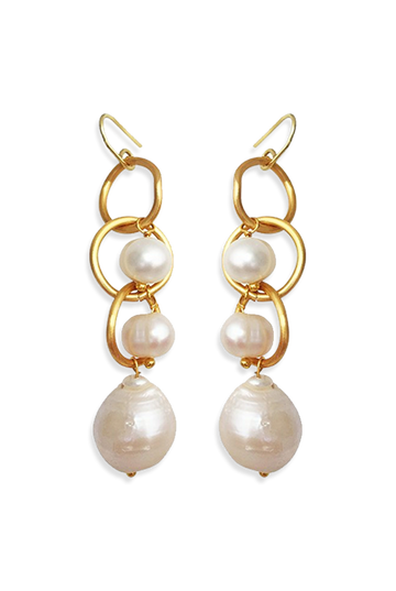 Eternity Gold Circle Drop Earrings with Baroque Pearls