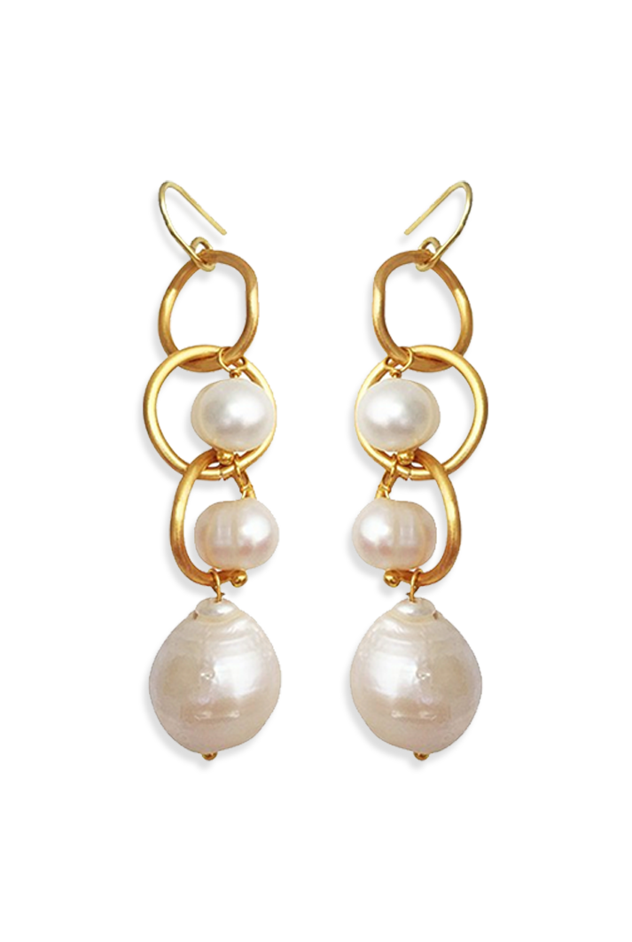 Eternity Gold Circle Drop Earrings with Baroque Pearls