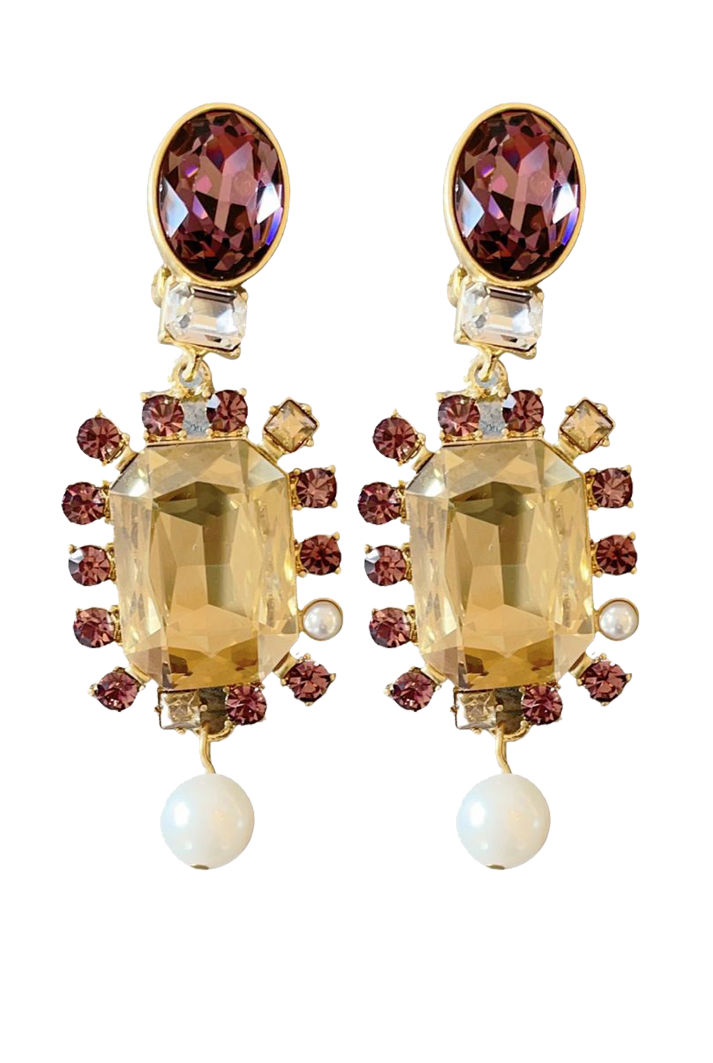 Champagne Crystal Drop Earrings with Pearls