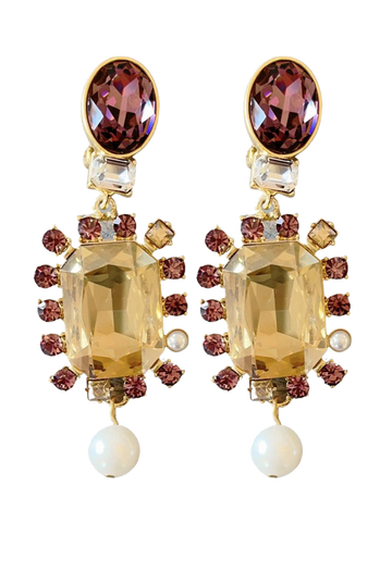 Champagne Crystal Drop Earrings with Pearls