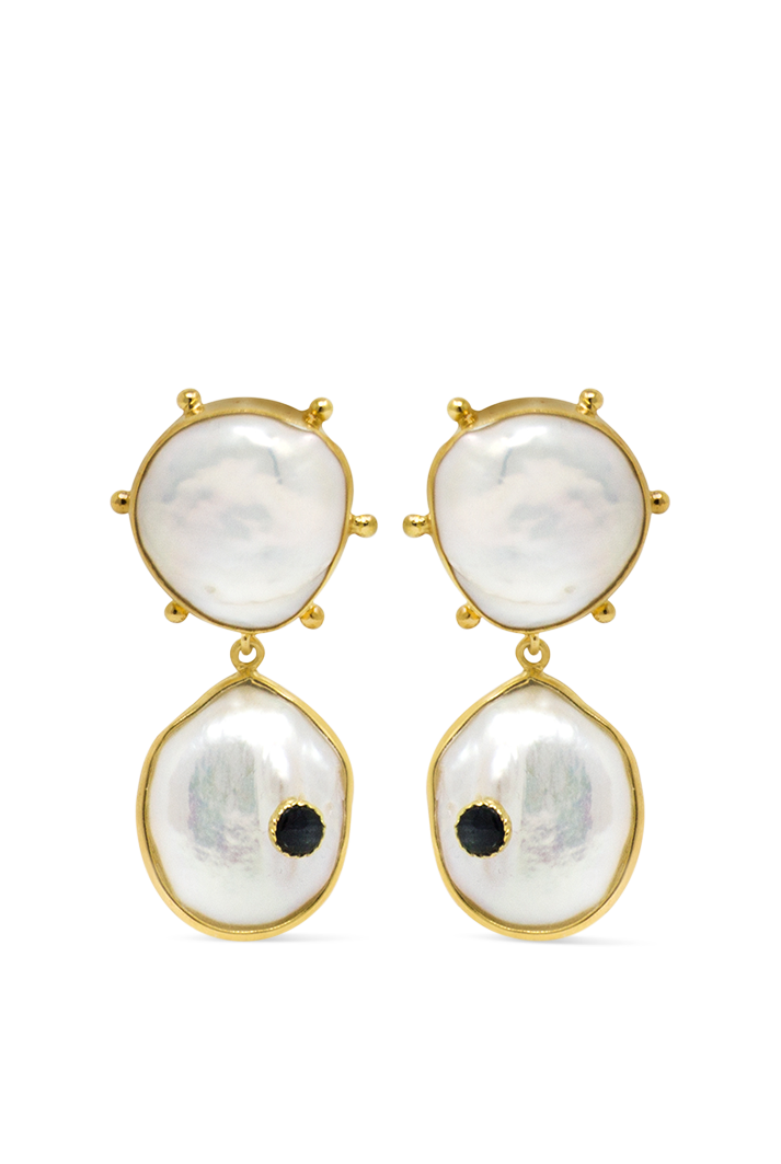 Rebel Rebel Pearl & Blue Sapphire Statement Earrings