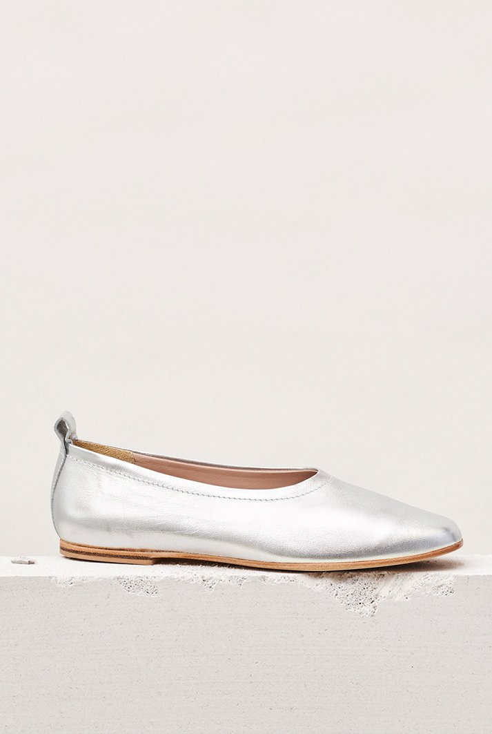 Silver Leather Ballet Flats