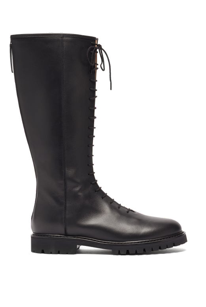 Lace-Up Knee-High Leather Combat Boots