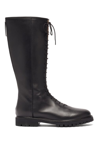 Lace-Up Knee-High Leather Combat Boots